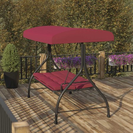 Flash Furniture Maroon 3-Seater Convertible Canopy Patio Swing/Bed TLH-007-MRN-GG